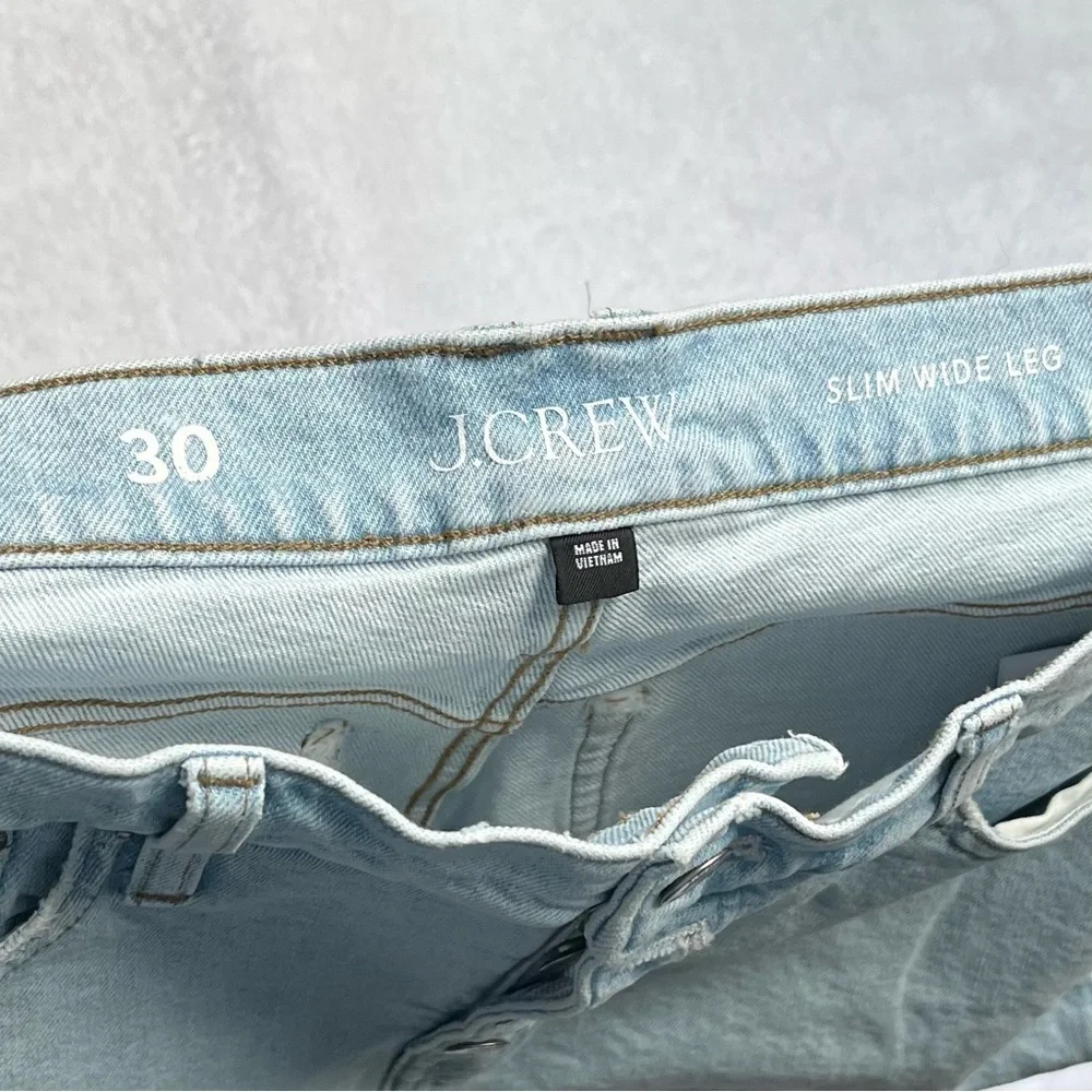 J. Crew Women Sz 30 Jeans Full length Slim Wide Leg Light Blue Wash EUC #BZ751